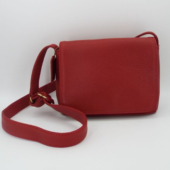 Vintage COACH Sonoma E7E-4929 Red Pebbled Leather Flap Crossbody Bag Italy - Picture 1 of 16